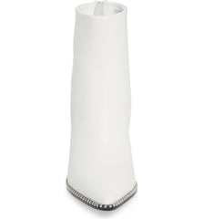Steve Madden Aquarius White Leather Block Heel Pointed Toe Studded Ankle Boots