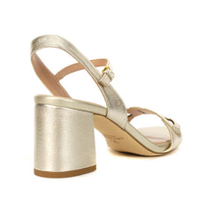 Cole Haan Josie Gold Leather Squared Open Toe Ankle Strap Heeled Sandals
