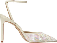 Sam Edelman Avril Modern Ivory Pointy Toe Stiletto Heel Ankle Strap Fashion Pump