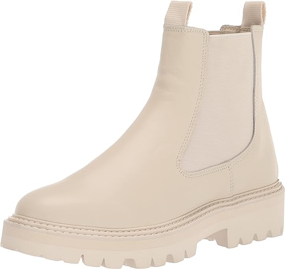 Dolce Vita Moana H2O Off White Leather Pull On Round Toe Lugged Sole Ankle Boots