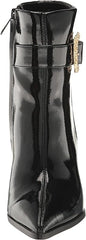 Sam Edelman Weslie Black Patent Wedge Heeled Almond Toe Buckle Detailed Booties