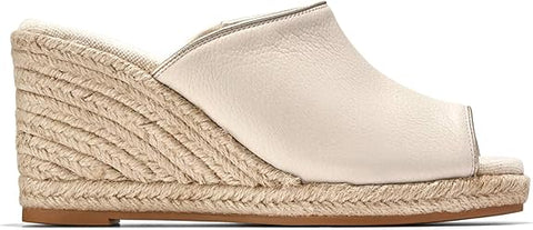 Cole Haan Cloudfeel Southcrest Ivory Leather Peep Toe Slip On Wedge Heel Sandals