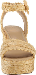 Sam Edelman Iliana Summer Sand Raffia Ankle Strap Open Toe Block Heeled Sandals