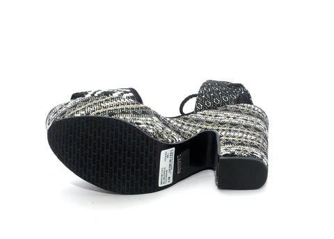 Schutz Markie Black Fabric Wrapped Block Heel Platform Open Toe Tie-Up Sandals