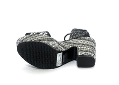 Schutz Markie Black Fabric Wrapped Block Heel Platform Open Toe Tie-Up Sandals