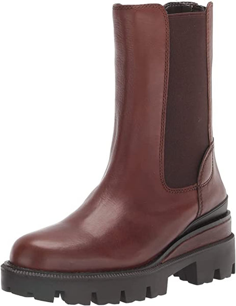 Sam Edelman Genia Dark Brown Rounded Toe Pull On Lug Sole Chelsea Ankle Boots