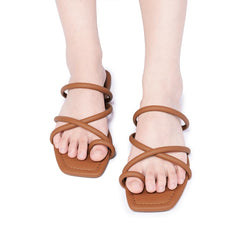 FITORY Women's Slide Sandals Flat Toe Ring Thongs with Cross Strap for Summer Size
