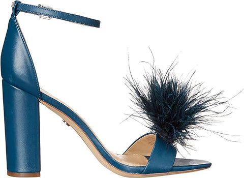 Sam Edelman Yaro Wild Indigo Feather Ankle Strap Open Toe Block Heeled Sandals