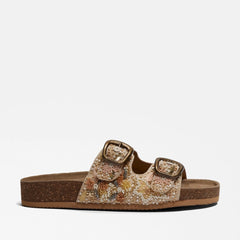 Sam Edelman Orianna Ivory Multi Sequin Beads Open Toe Double Strap Slide Sandal