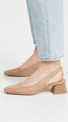 Sam Edelman Toren Maple Nude Leather Squared Toe Slip On Slingback Dress Pumps