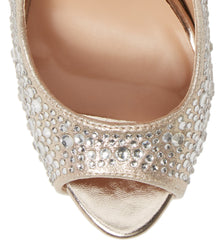 Lauren Lorraine Candy Nude Rhinestone High Platform Peep Toe Wedding Formal Pumps