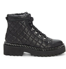 Vince Camuto Maissa Black Quilted Combat Lace Up Lug Sole Moto Chic Ankle Boots