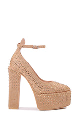 Berness Jolene Beige Rhinestone Fashion Rounded Toe Ankle Strap Platform Pump 6