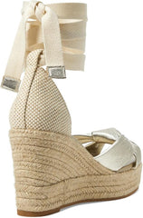 Cole Haan Cloudfeel Hampton Soft Gold Leather/Natural Canvas Wedge Heeled Sandal