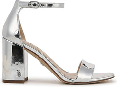 Sam Edelman Daniella Soft Silver Specchio Ankle Strap Block Heel Open Toe Sandal
