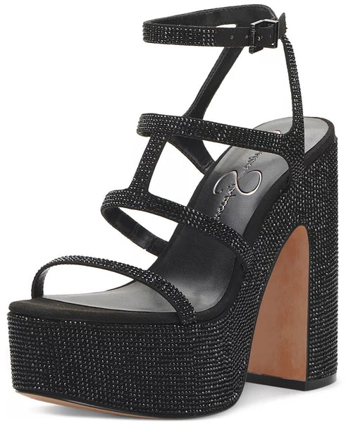 Jessica Simpson Meitini Black Rhinestone Platform Open Toe Strappy Dress Pumps