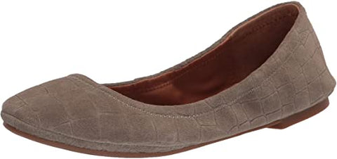 Lucky Brand Emmie Fossilized Ballet Leather Flat Slip On Rounded Toe Shoes