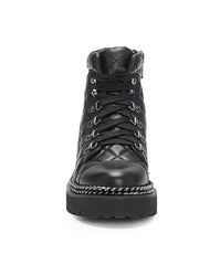 Vince Camuto Maissa Black Quilted Combat Lace Up Lug Sole Moto Chic Ankle Boots