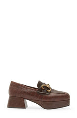 Jeffrey Campbell Student-2 Brown Croco Metal Bit Platform Block Heel Loafers