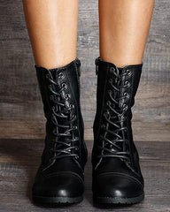 Forever Link Jalen-88 Black Round Toe Military Lace up Combat Boots