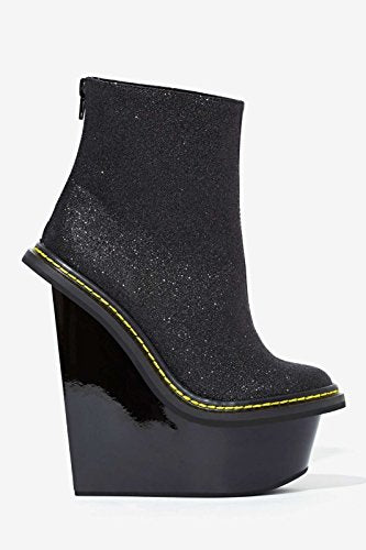 JEFFREY CAMPBELL GLACIER HIDDEN DOOR BLACK GLITTER HIGH PLATFORM ANKLE BOOTIE