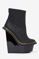 JEFFREY CAMPBELL GLACIER HIDDEN DOOR BLACK GLITTER HIGH PLATFORM ANKLE BOOTIE
