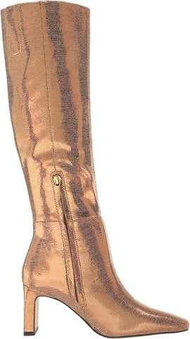 Sam Edelman Sylvia Deep Gold Leather Pointed Toe Block Heeled Knee High Boots