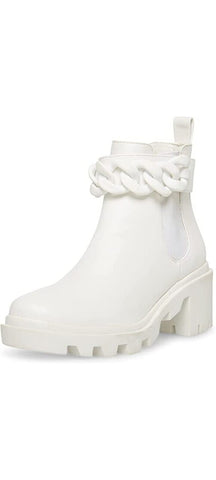 Steve Madden Amulet Embellished Lug Sole Combat Ankle Booties White Chain