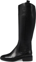 Cole Haan Hampshire Black Leather Round Toe Pull On Stacked Heel Knee High Boots