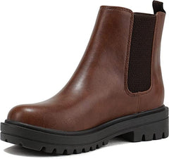 Soda Pilot Dark Tan/Brown  Pull On Round Toe Chunky Platform Block Heel Wide Boots