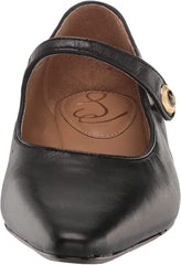 Sam Edelman Jene Black Keyhole Button Vamp Strap Pointed Toe Low Heel Flats