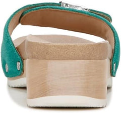 Dr. Scholl's Original Too Court Green Leather Slip On Open Toe Flats Sandals