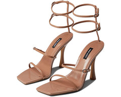 Nine West Aves3 Natural Clay Square Open Toe Ankle Strap Cylindrical Heel Sandal