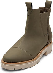 Toms Skylar Olive Pull On Lugged Sole Block Heel Rounded Toe Fashion Ankle Boots