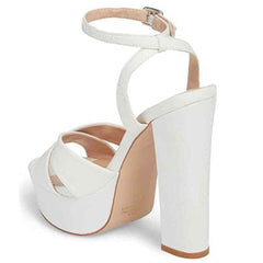 Lauren Lorraine Carla White High Heel Platform Pump Ankle Strap Open Toe Sandals