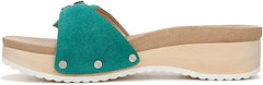Dr. Scholl's Original Too Court Green Leather Slip On Open Toe Flats Sandals