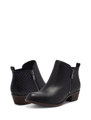 Lucky Brand Basel Black Almond Rounded Toe Block Heeled Ankle Textured Booties