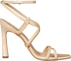 Sam Edelman Lela Light Latte Strappy Ankle Strap Open Toe Flared Heel Sandals