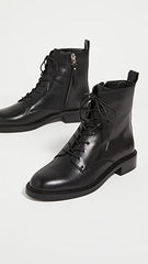 Sam Edelman Nina Black Leather Lace Up Rounded Toe Chunky Heel Combat Ankle Boot