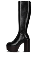 Jeffrey Campbell Chica Black Brown Stack Chunky Block Heel Knee High Boots