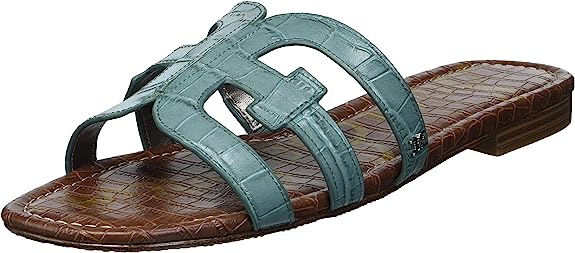 Sam Edelman Bay Blue Sage Slide Mule Open-Toe Slip-On Leather Flats Wide Sandals