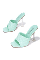 Cape Robbin Rafa Blue Aqua Quilted Stiletto Mule Square Toe Heels Pumps Sandals