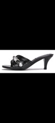 Cape Robbin Cameli Black Stud Detail Kitten Heel Slip On Open Rounded Toe Pumps