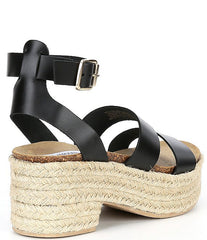 Steve Madden Kelton Black Leather Ankle Strap Open Rounded Toe Heeled Sandals