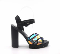 Cape Robbin Speechless Black Lug Sole Clear Strap Open Toe Platform Sandals