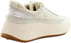 Dolce Vita Dolen Vanilla Pearls Lace Up Platform Low Top Wedge Fashion Sneakers