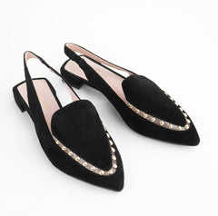 Cecelia New York Cleo Embellished Elasticized Slingback Pointed Toe Flats BLACK