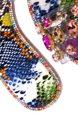 Liliana Honnay-2 Multi Snake Clear Rhinestone Gem Slip On Slide Mule Flat Sandal