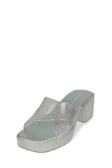 Jeffrey Campbell Bubblegum Silver Iridescent Glitter Platform Jelly Cross Sandal