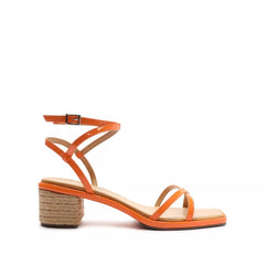 Schutz Narah Mid Orange Open Toe Cross Buckle Ankle Strap Block Heeled Sandals